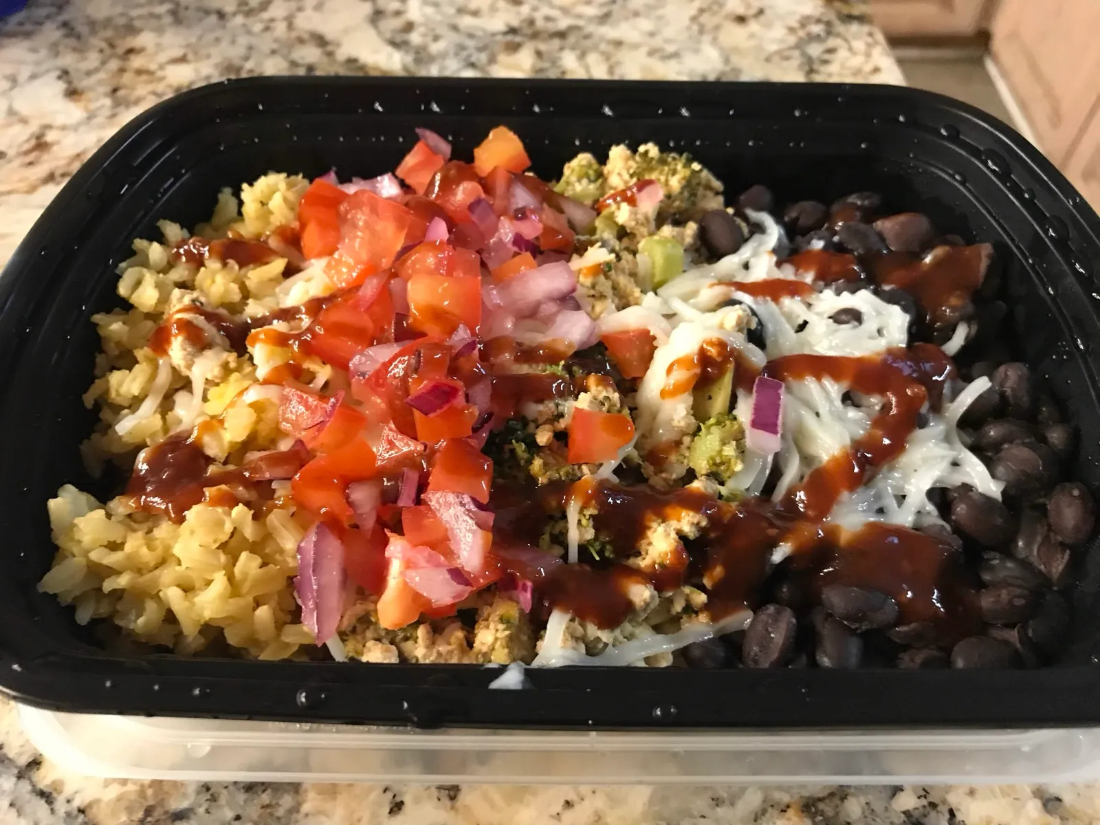 Vegan burrito bowl with vegan cheese!