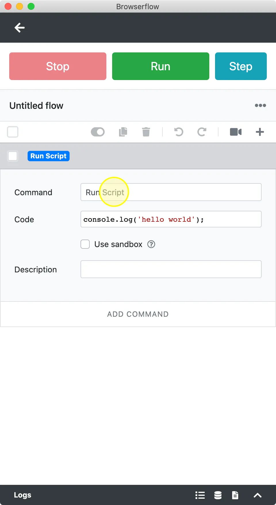 \2. Click on command type